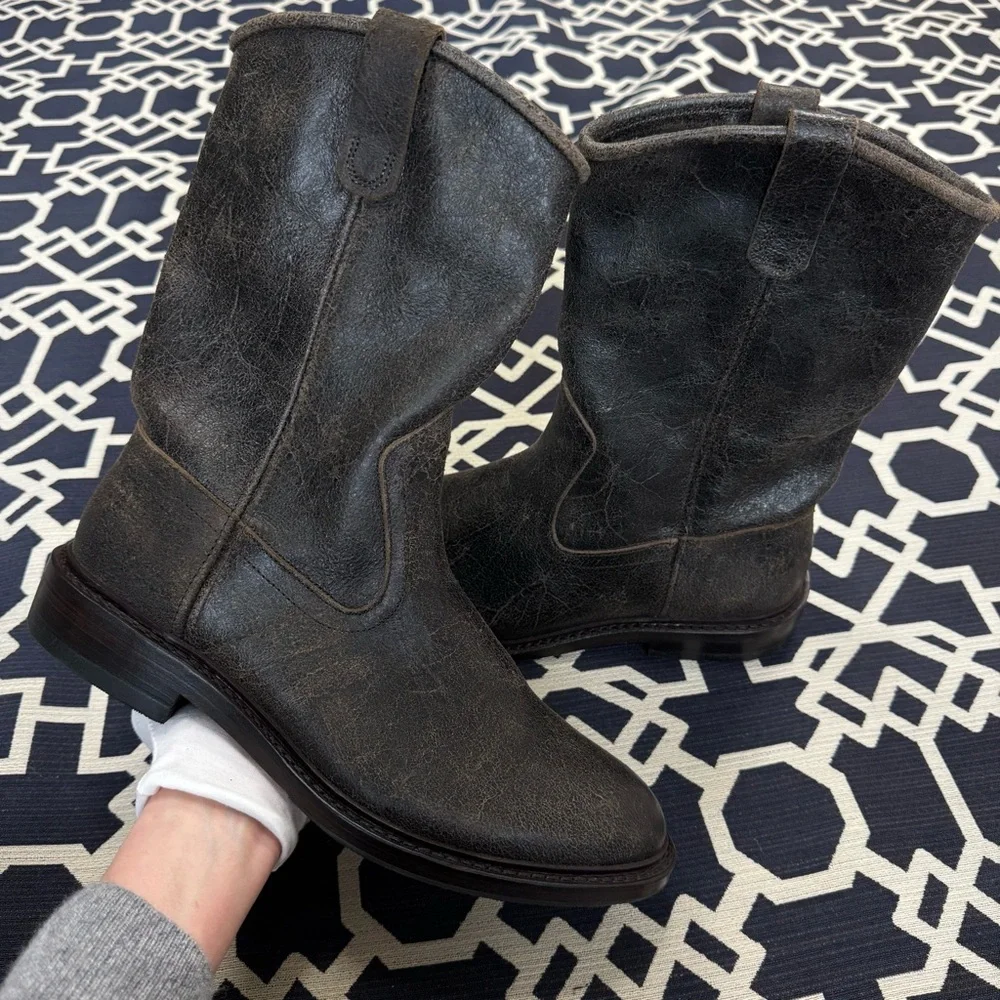 Allen Edmonds Dallas Roper Boots Husk Leather Pull On Western Boots Mens 10D